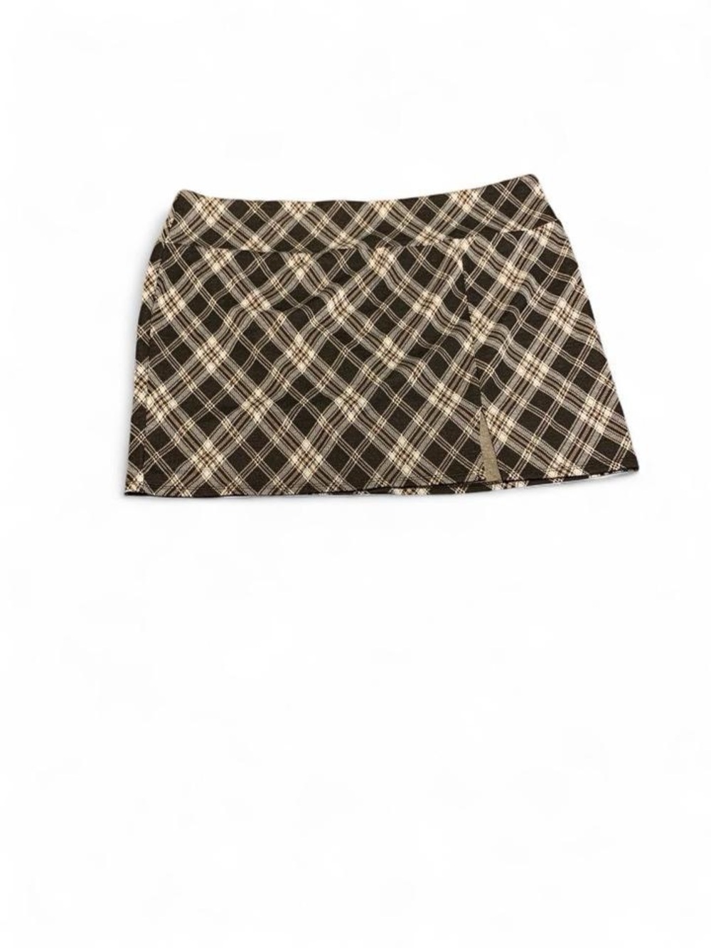 Plaid Mini Skirt in Black Brown and Cream